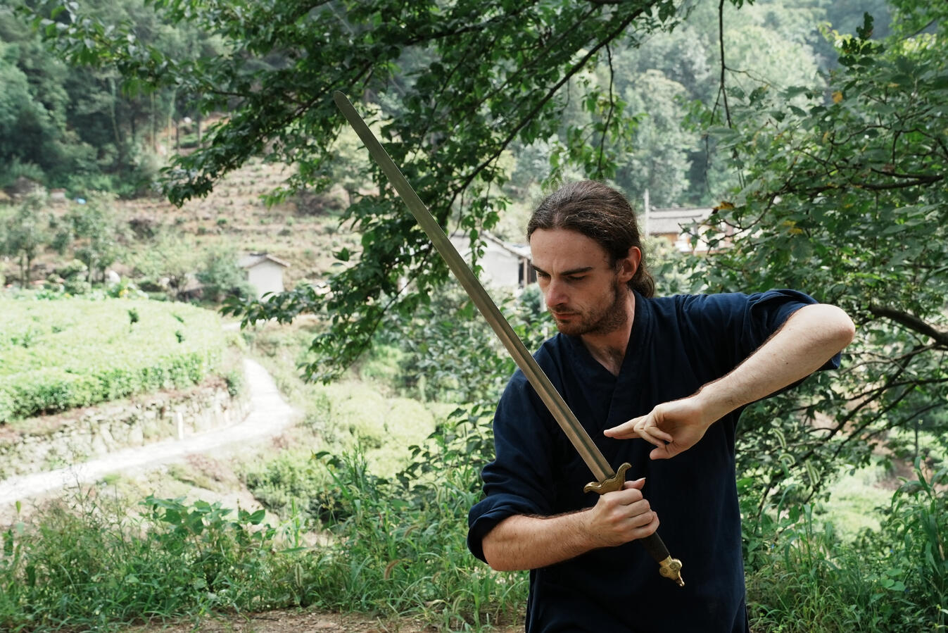 Practicing sword